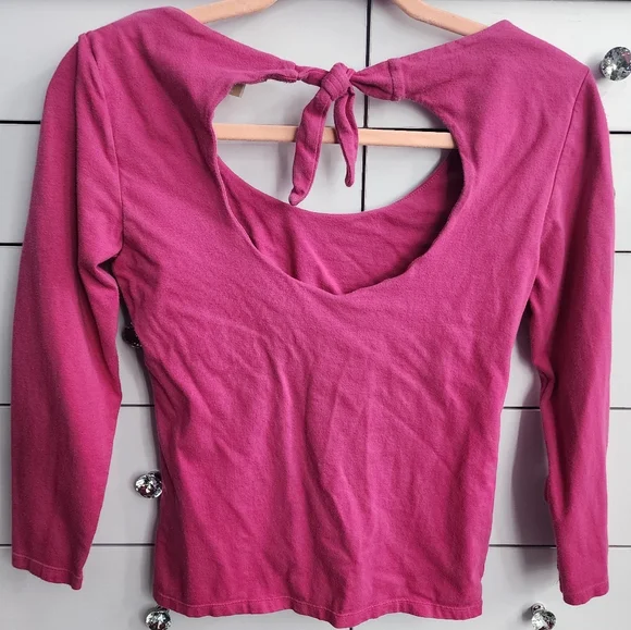 Michael Michael Kors Medium Pink Bow Open Back Spring Longsleeve Blouse - Picture 2 of 9